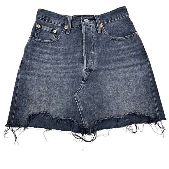 Levi’s faded black 5-pocket mini denim skirt, 24, Button Fly, Raw Edge Hem, Soft - Picture 1 of 5